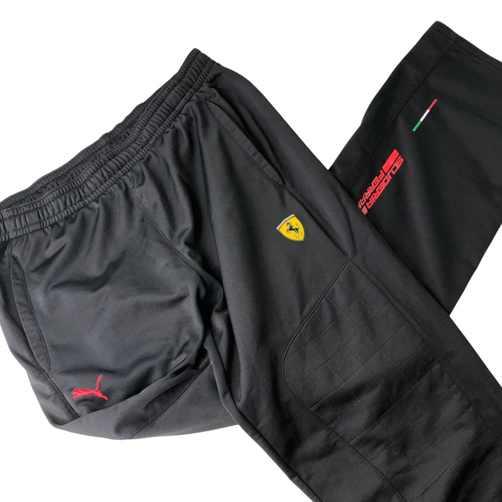 Puma Scuderia Ferrari Men Pants Black Large Racing Quilted Knee Track Athleisure